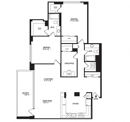 Floor plan 2 Bed + Den 2 BA 1457 sq ft 2d2br