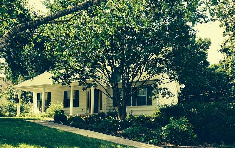 Summer View from street
						:
						Great canopy of shade from trees in front yard!!