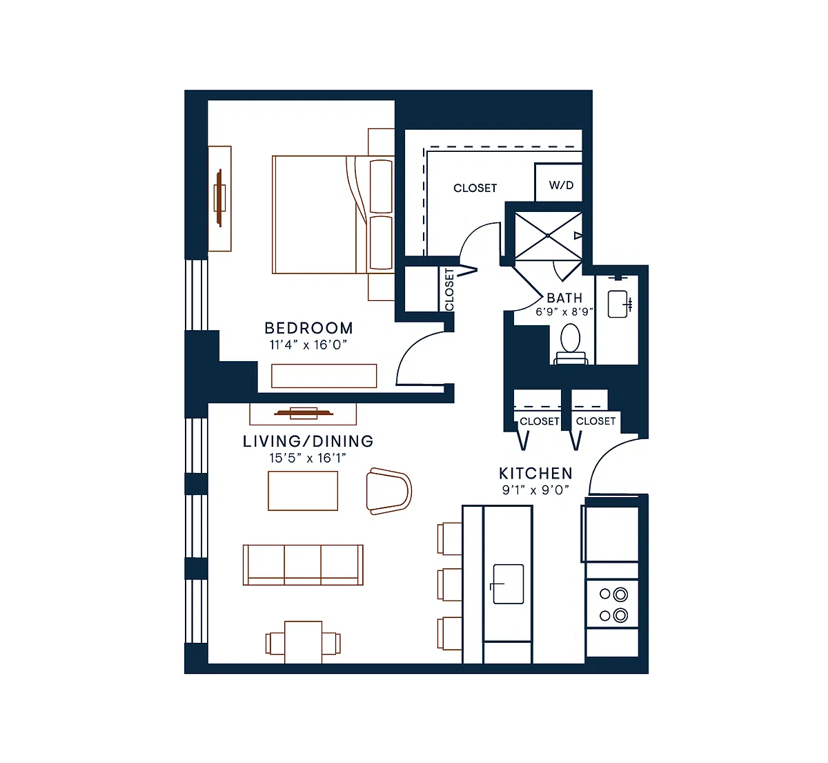 Floor plan 1 Bedroom - Unit 308