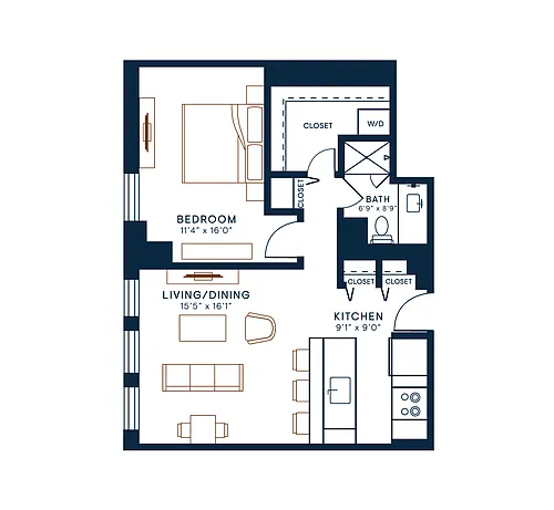 Floor plan 1 Bedroom - Unit 308