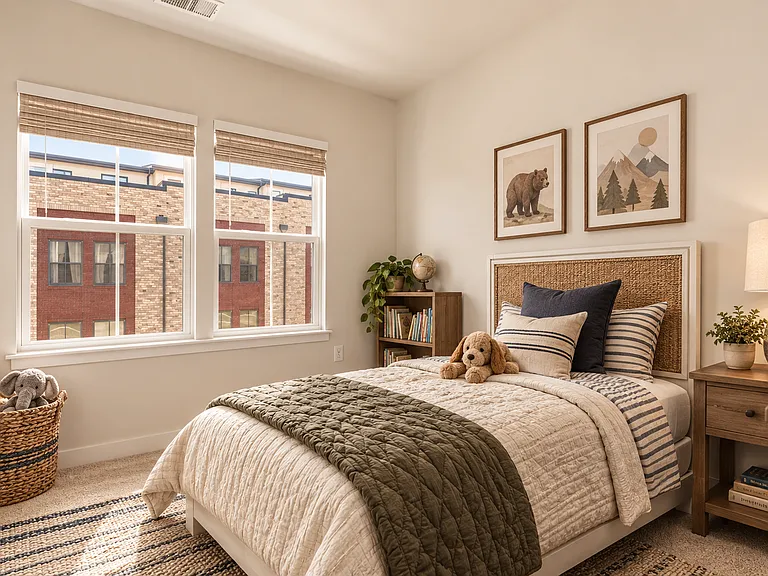 A serene bedroom offering comfort, flexibility, and timeless style. (Photos are virtually staged)