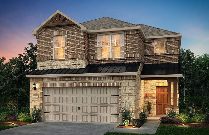 The Nelson, a two-story home with 2-car garage, shown with Home Exterior M