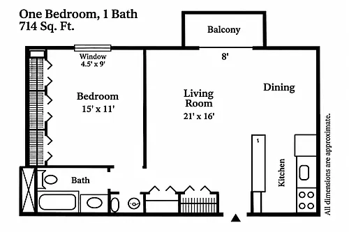 Floor plan 1 Bedroom With Balcony