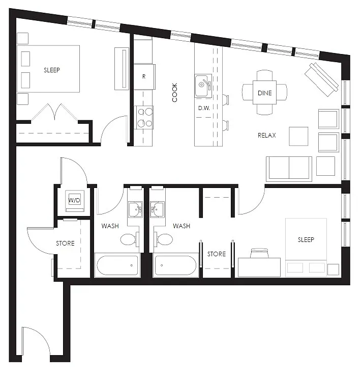 Floor plan Two Bed, Two Bath Southwest Corner 28
