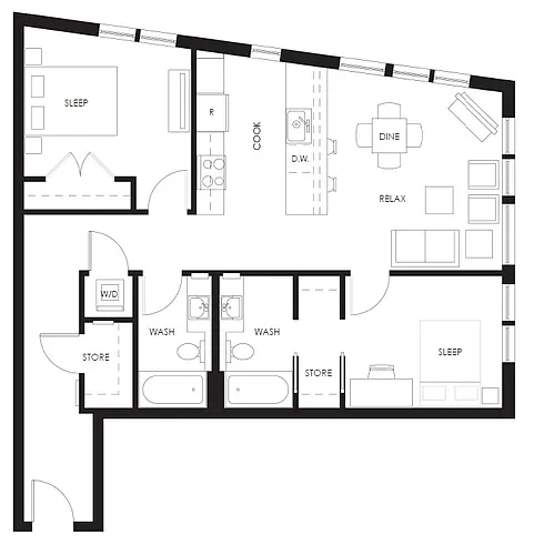 Floor plan Two Bed, Two Bath Southwest Corner 28