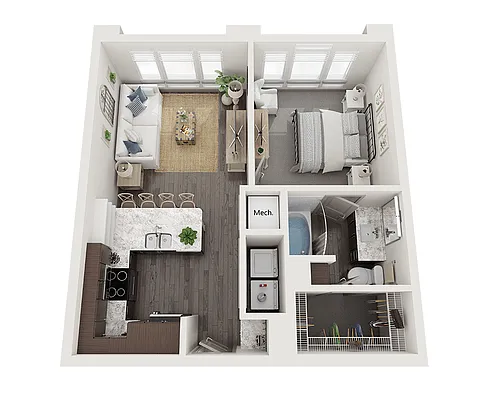 Floor plan One Bedroom A1C