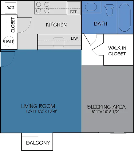 Floor plan Studio Balcony/Patio