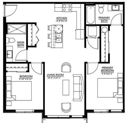 Floor plan Two Bedroom Two Bath (B2)