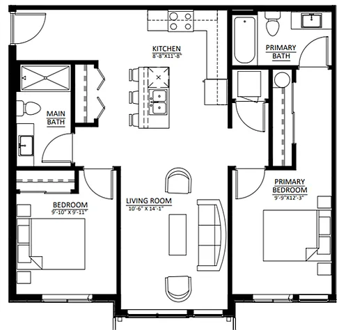 Floor plan Two Bedroom Two Bath (B2)