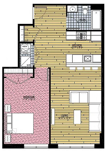 Floor plan 1 Bed | 1 Bath