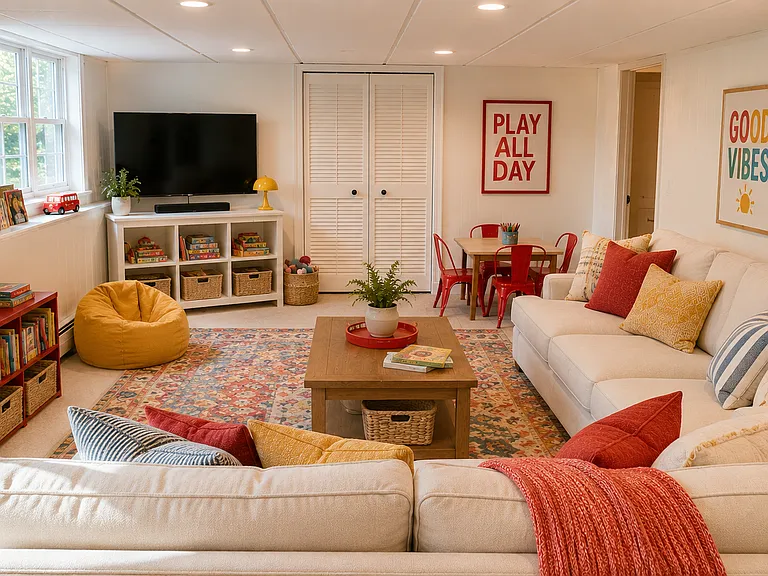 AI decorated basement room