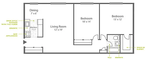 Floor plan 2 Bed | 1 Bath