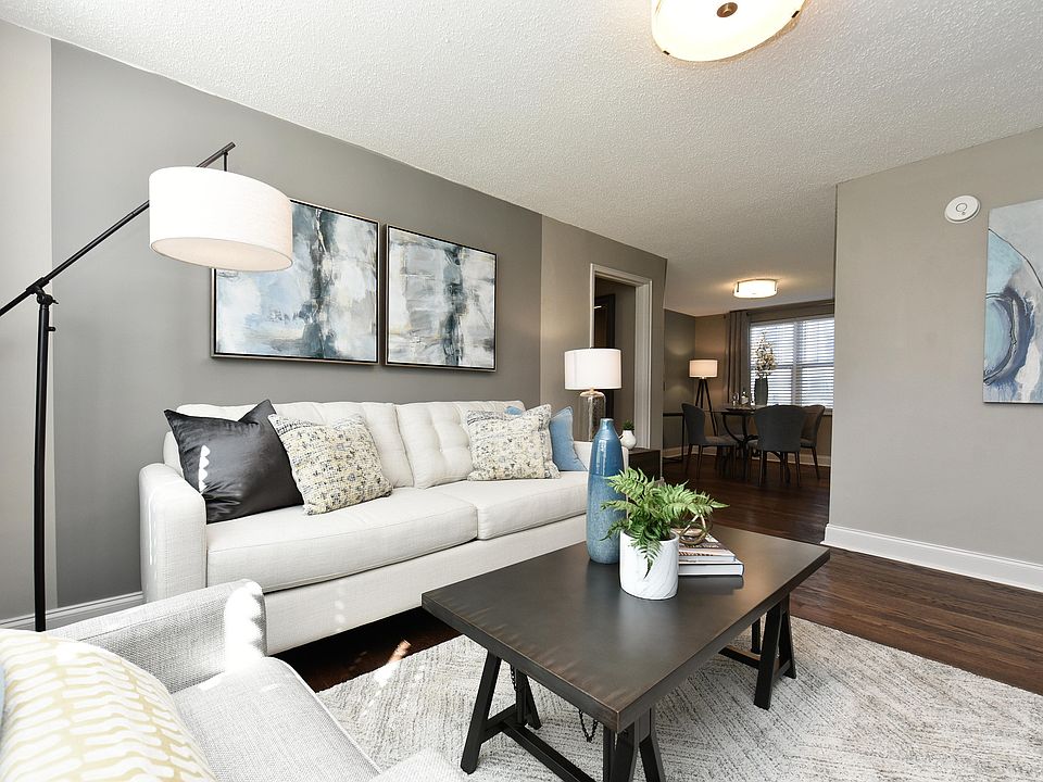Spacious living room with hardwood-style flooring