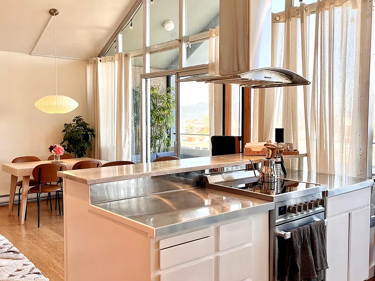 Stove and dining area