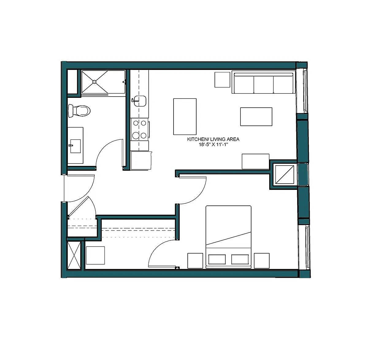 Floor plan 1 Bed/1 Bath-B3B