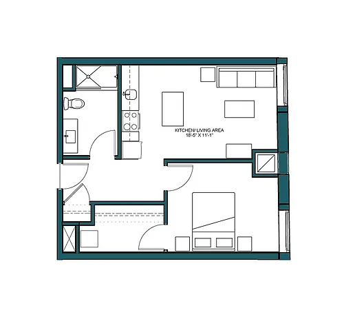 Floor plan 1 Bed/1 Bath-B3B