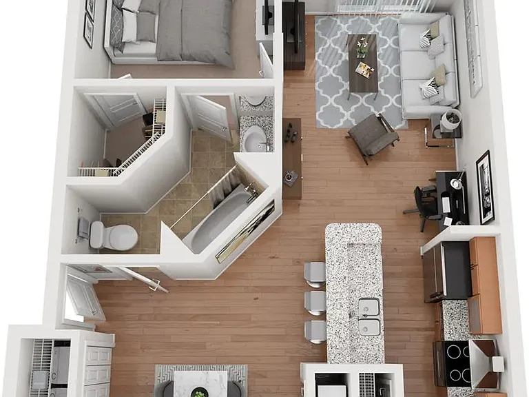 A 3D floor plan rendering of The Azalea.