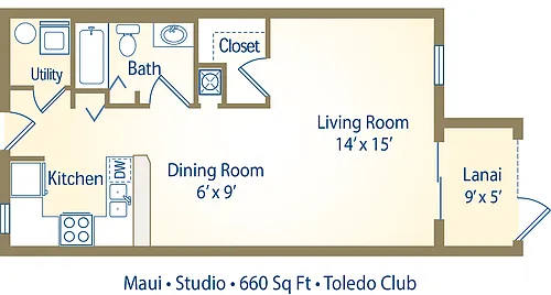 Floor plan S3_Maui - Studio, One Bathroom