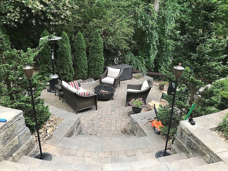 Secluded lighted paver patio
