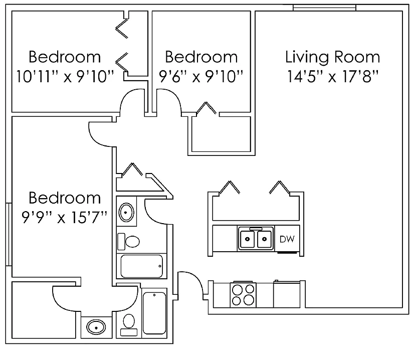 Floor plan 3 Bedroom B
