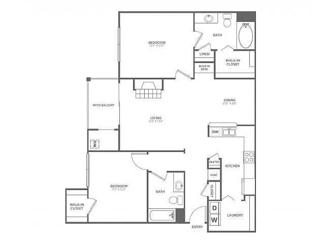 Floor plan Two Bedroom Two Bath (1171 SF)