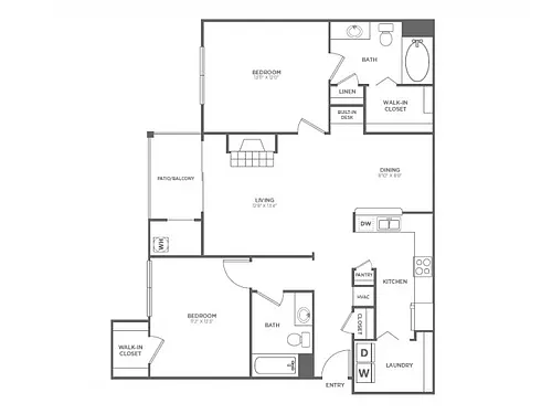 Floor plan Two Bedroom Two Bath (1171 SF)