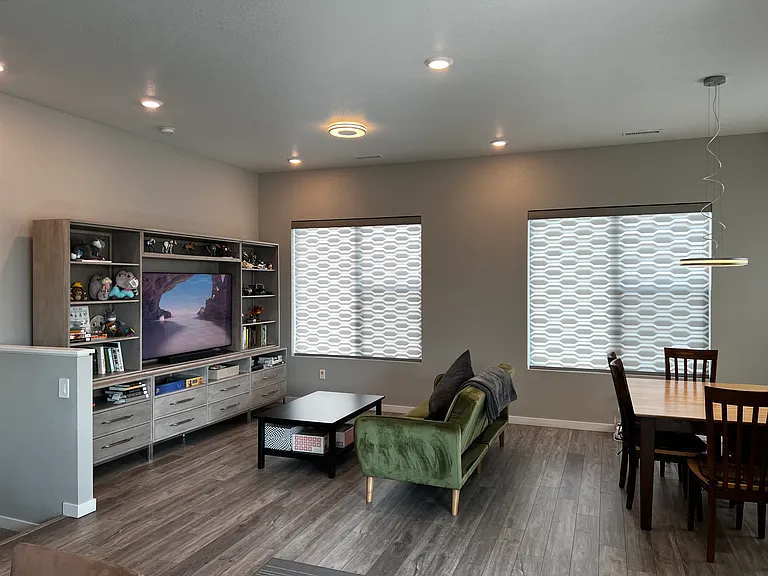 Family room, living room and dining area