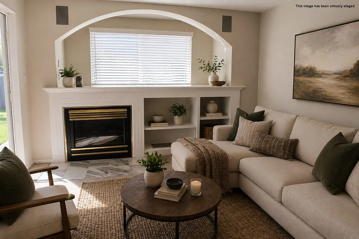 Beautiful Living Room with Gas Fireplace and built ins. This home is air conditioned. - 1306 57th St SW #A