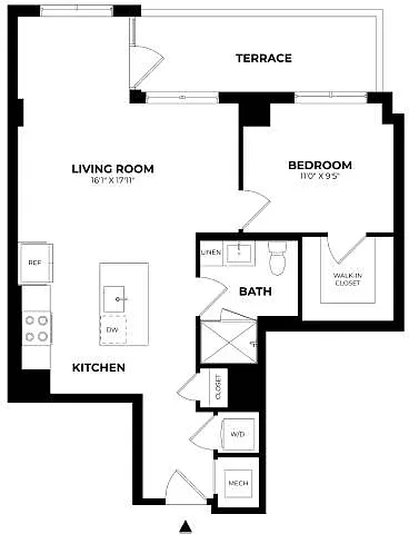 Floor plan 1 Bed/1 Bath-A16