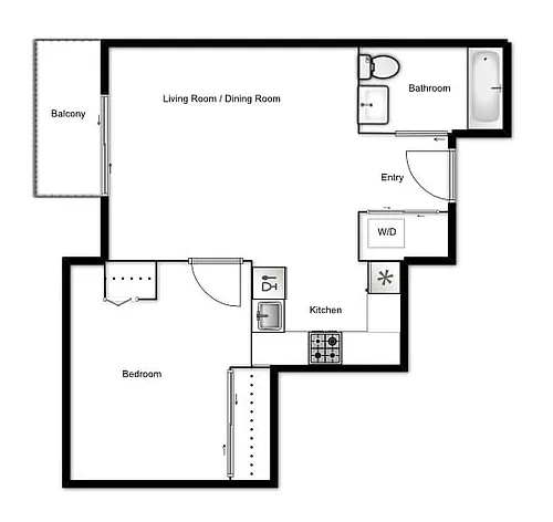 Floor plan 1 Bed 1 Bath D