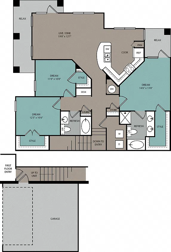 Floor plan THC1U 3B Upper Townhome 2C Garage
