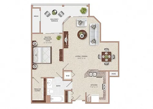 Floor plan THE HAVEN ONE BEDROOM ONE BATH