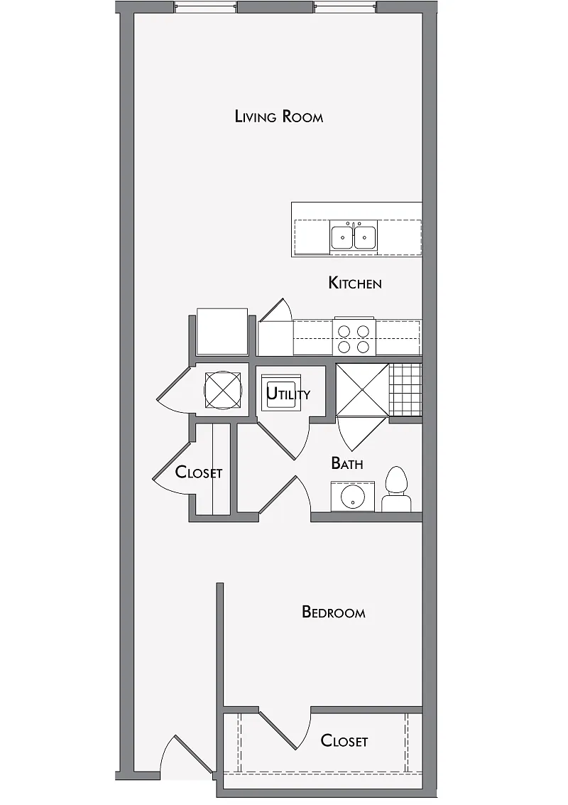 Floor plan Barboro One Bedroom 784 sf