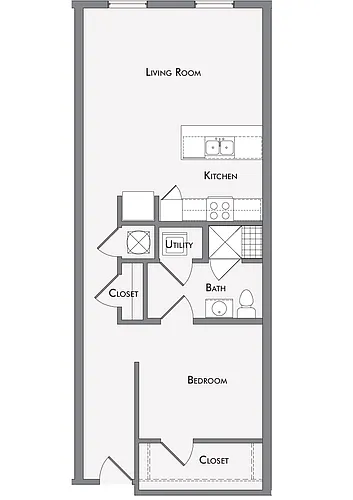 Floor plan Barboro One Bedroom 784 sf