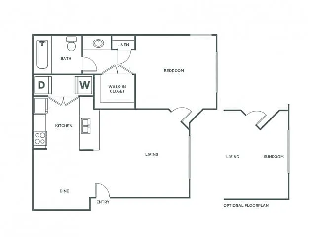 Floor plan One Bedroom One Bath (730 SF)