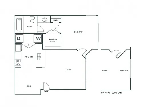 Floor plan One Bedroom One Bath (730 SF)