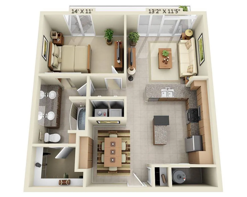 Floor plan One Bedroom Penthouse A1E-PH