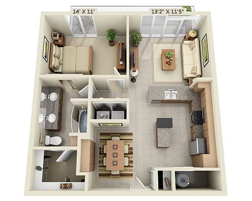 Floor plan One Bedroom A1E