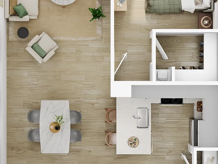 Explore this chic urban apartment layout designed for effortless living. Explore this chic urban apartment layout designed for effortless living.