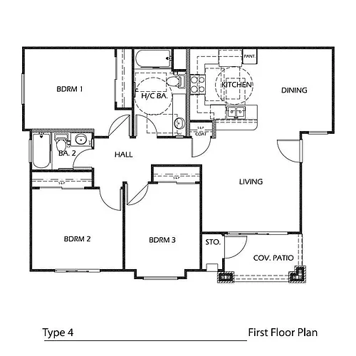 Floor plan 3 Bedroom 2 Bath