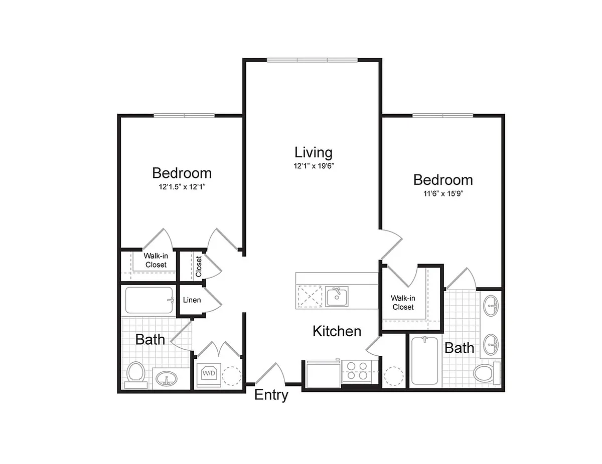 Floor plan 2-Bedroom 2-Bathroom | 1,020 sqft