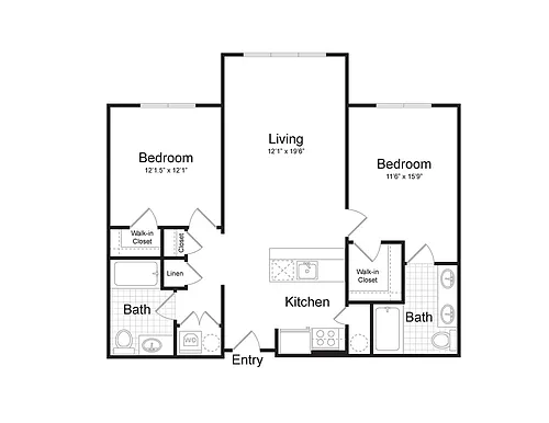 Floor plan 2-Bedroom 2-Bathroom | 1,020 sqft
