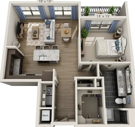 Floor plans are artist's rendering. All dimensions are approximate. Actual product and specifications may vary in dimension or detail. Not all features are available in every apartment. Prices and availability are subject to change. Floor plans are artist
