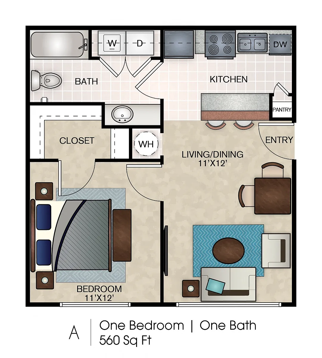 Floor plan A0 One Bedroom, One Bath