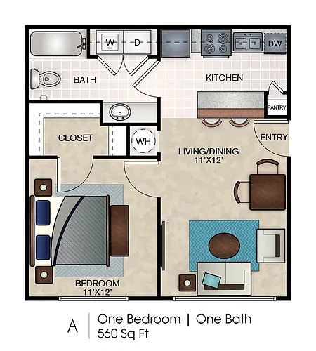 Floor plan A0 One Bedroom, One Bath