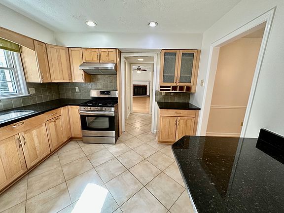 Kitchen with stainless steel appliances.