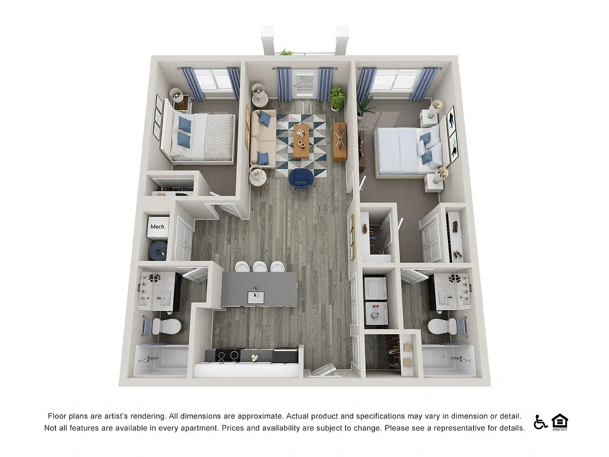 Floor plan 2 Bed - 2 Bath