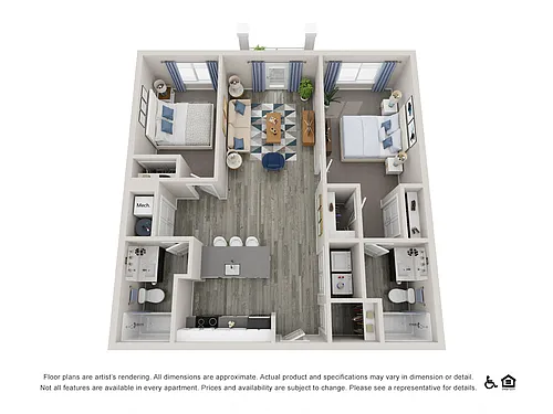 Floor plan 2 Bed - 2 Bath