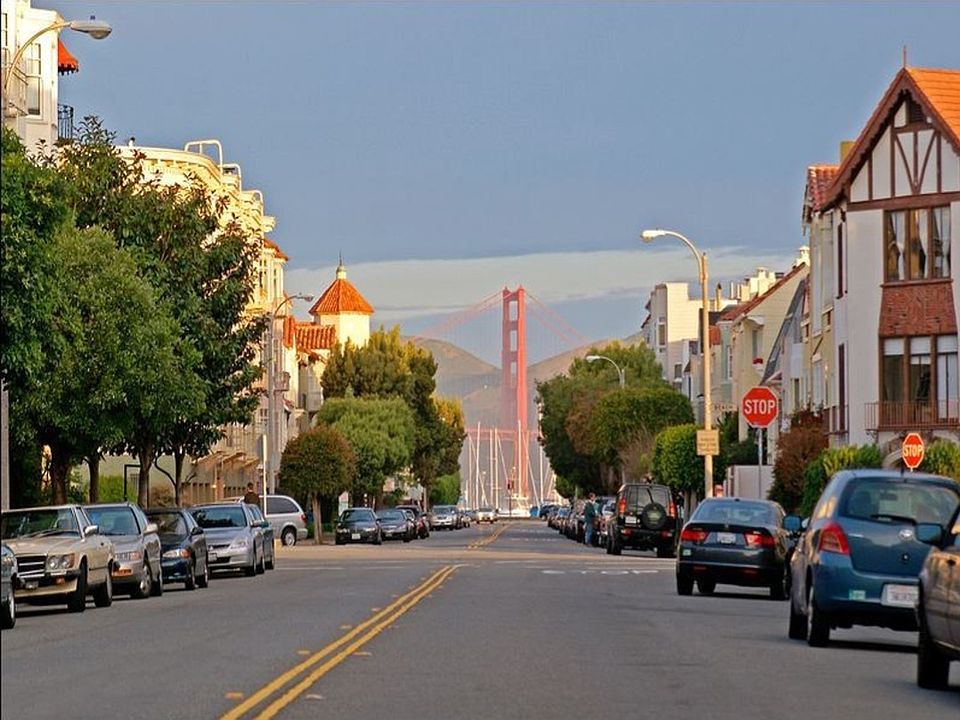 Street view of Golden Gate Bridge from in front of the flat.