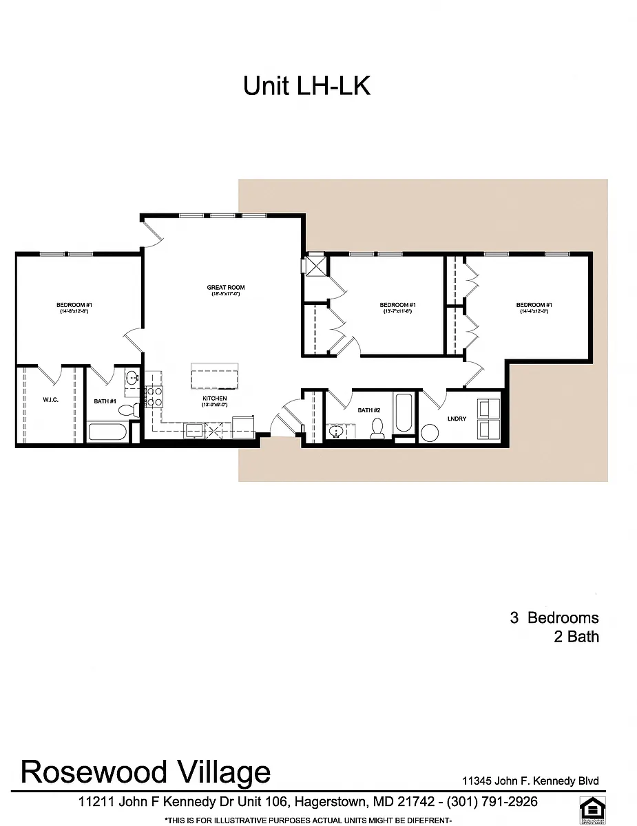 Floor plan 3 bed 2 bath LH-LK